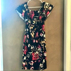 Navy/Pink Floral off the Shoulder Stretchy Dress